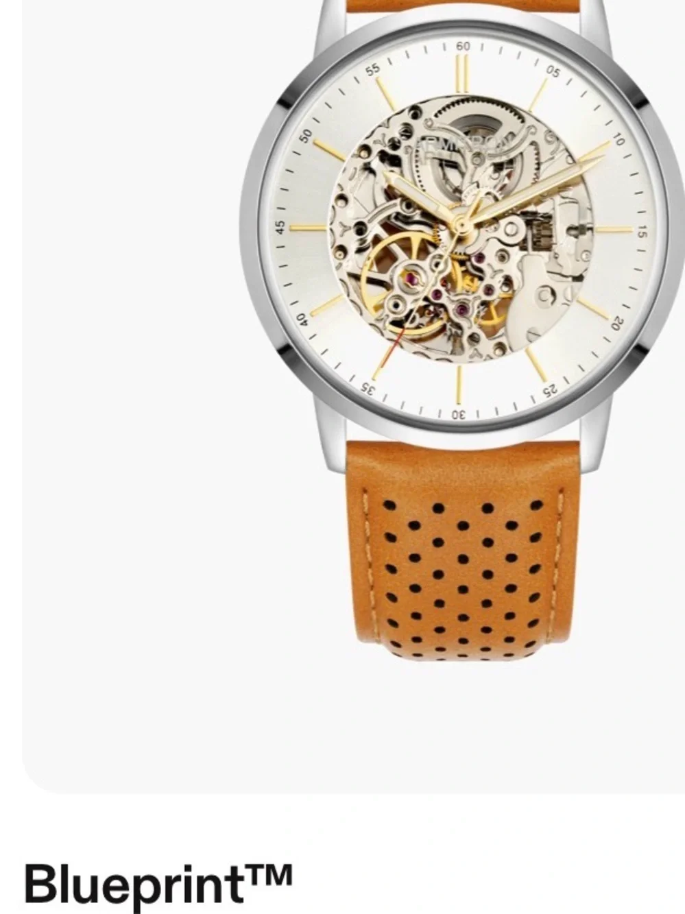 Armitron Silver Skeleton Mechanical Watch with Brown Leather Strap